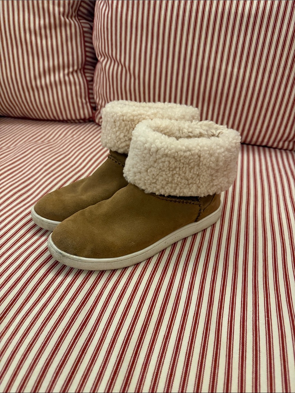 UGG Women's Suede Shearling Cuff Ankle Boots - Brown and Cream